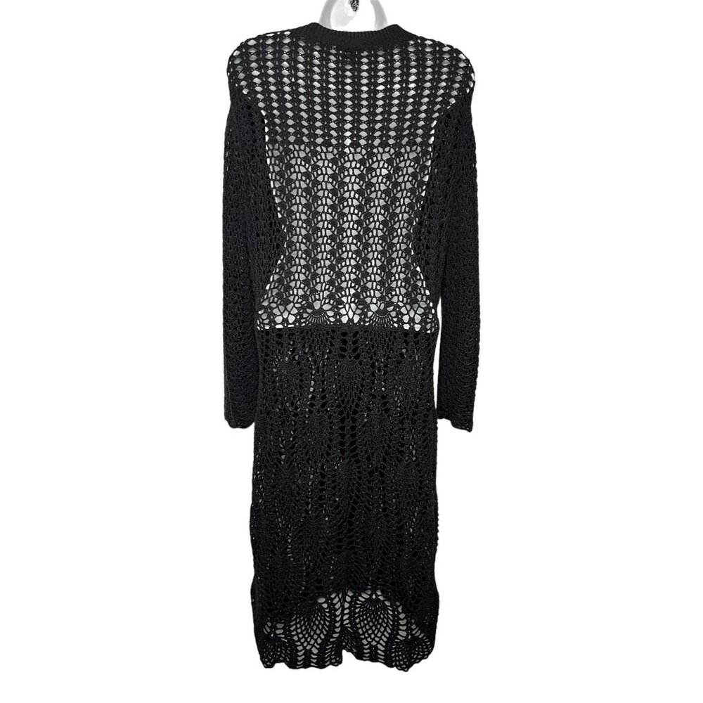 Lafayette 148 Open-Knit Cotton-Blend Duster Cardigan Black Longline Sweater Med - Picture 7 of 9